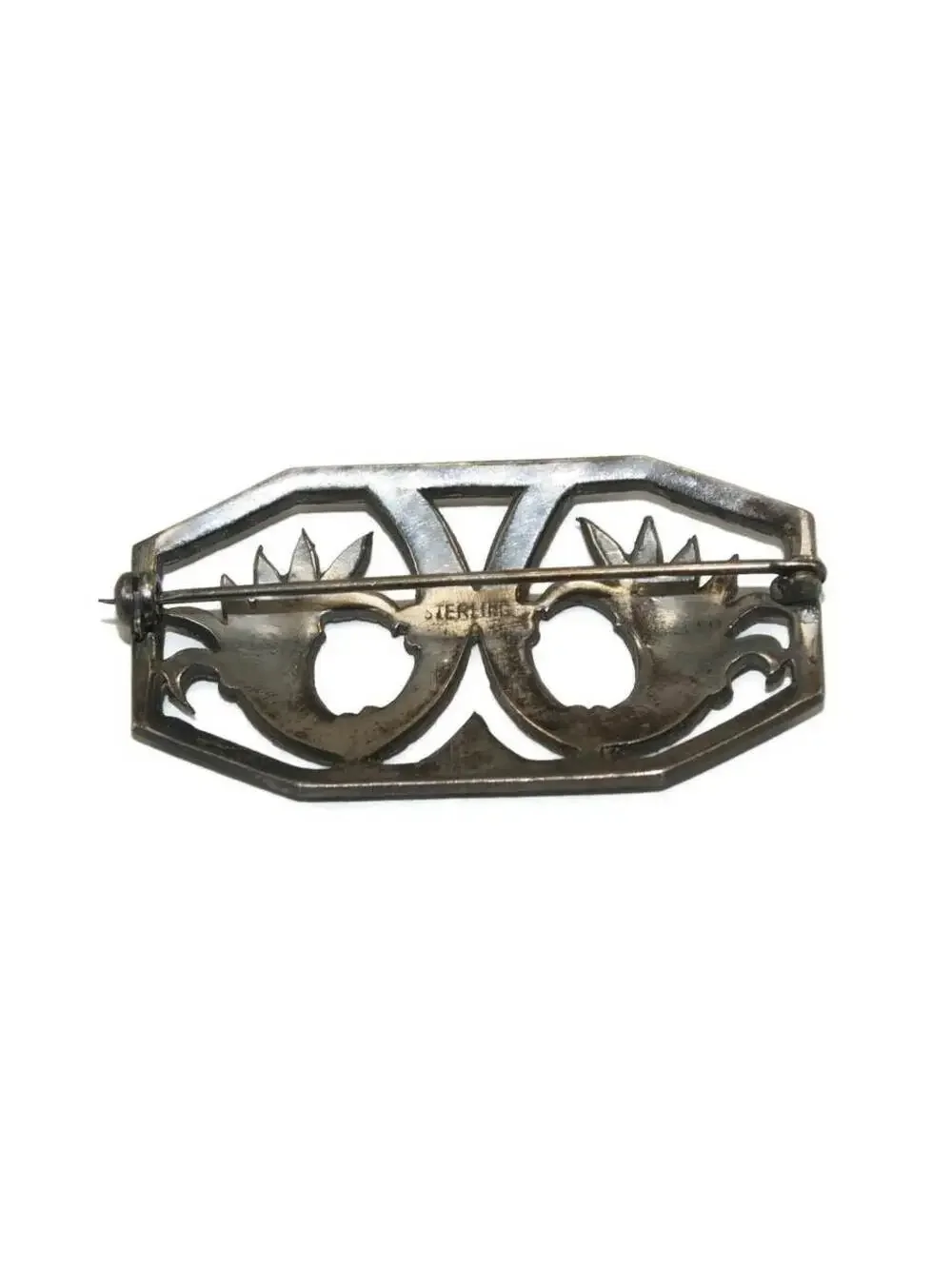 Art Deco Vintage Sterling Silver and Marcasite Floral Design Brooch.